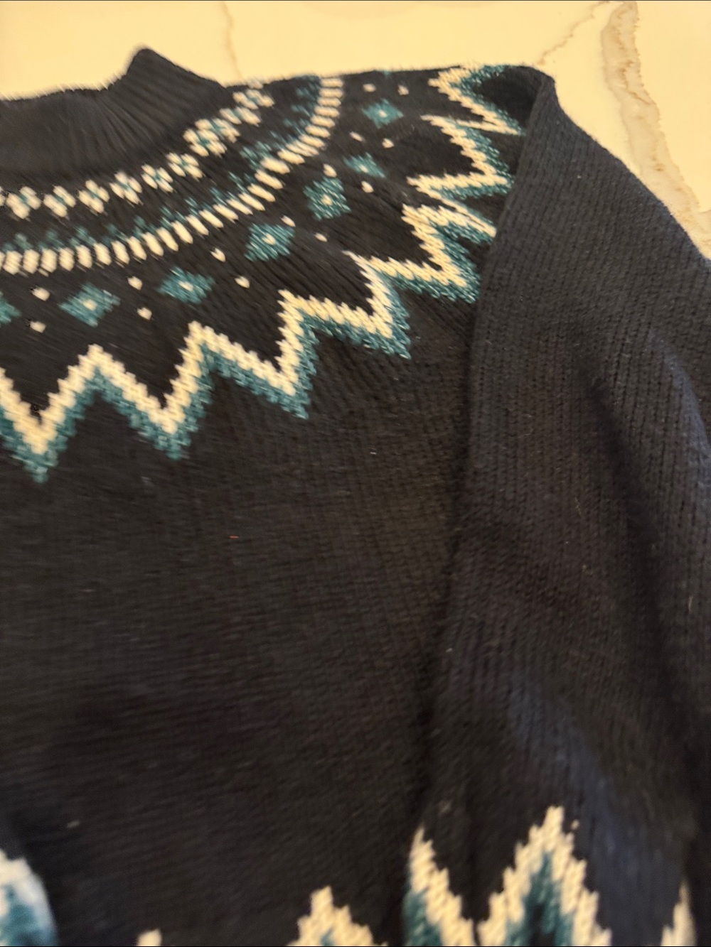 Who What Wear Black Nordic Yoke Turtleneck Sweater with Teal & White